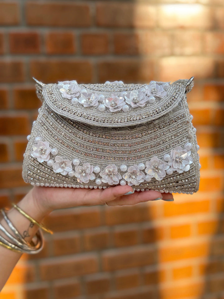 SILVER MUSE Shimmery Beads and Floral bag