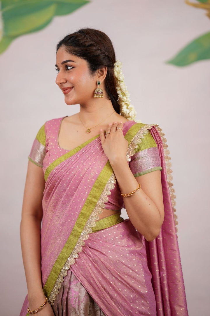 Nethra Pink with Green Halfsaree (Set of 3) | SHOBITAM