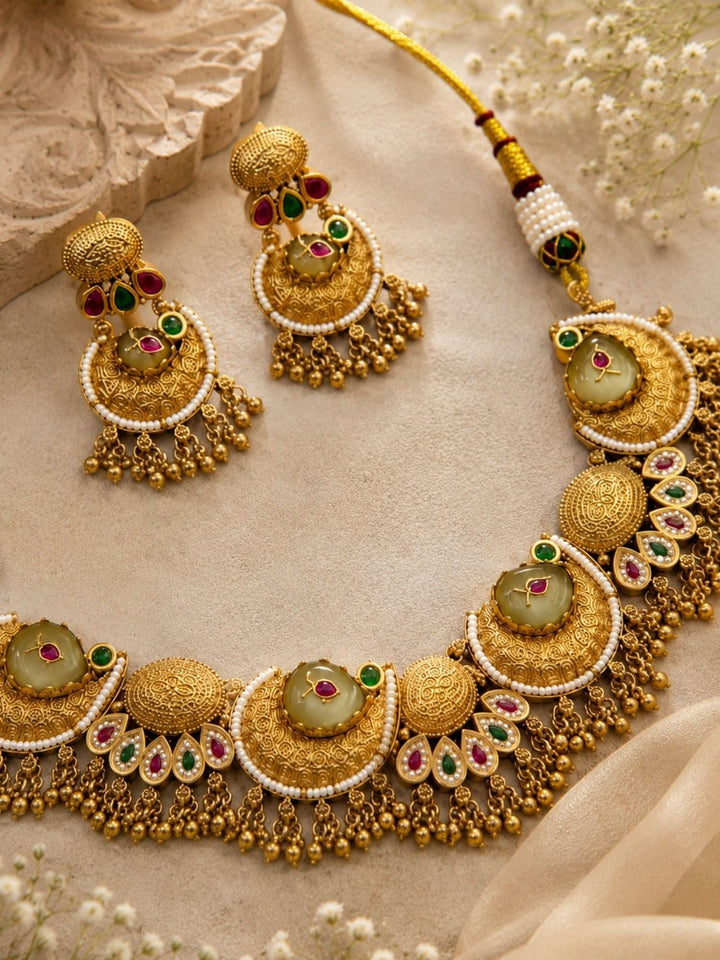 Kundan Necklace Set in Gold Plating – Wedding | SHOBITAM