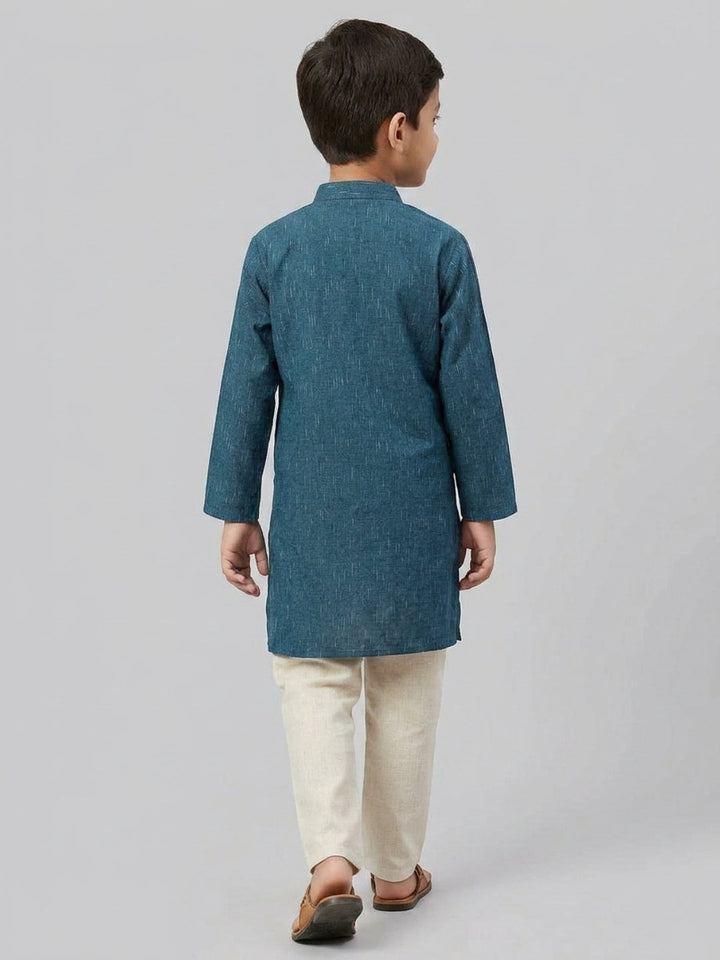 Boys Navy Blue Cotton Kurta Set with Rain Drop Print | SHOBITAM