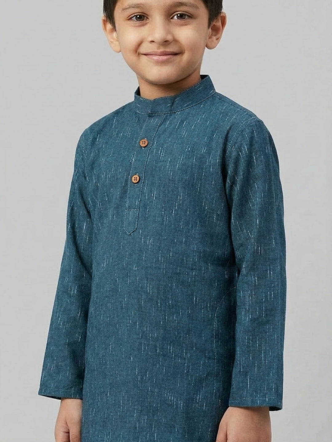 Boys Navy Blue Cotton Kurta Set with Rain Drop Print | SHOBITAM