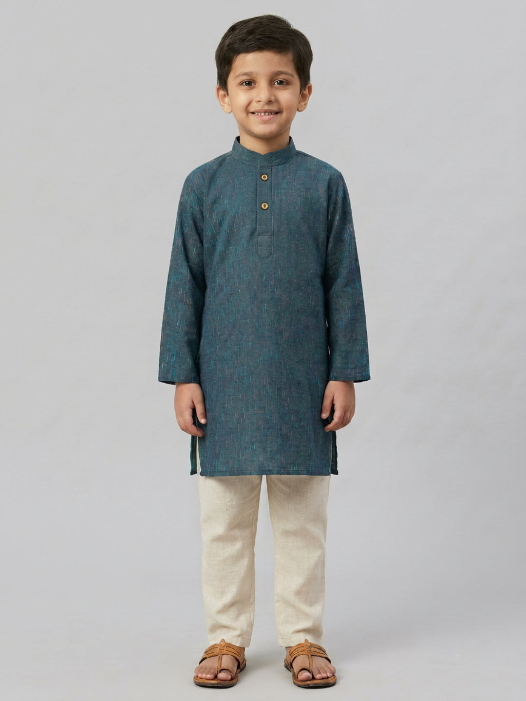 Boys Navy Blue Cotton Kurta Set with Rain Drop Print | SHOBITAM