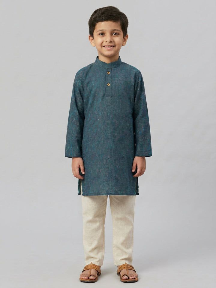 Boys Navy Blue Cotton Kurta Set with Rain Drop Print | SHOBITAM