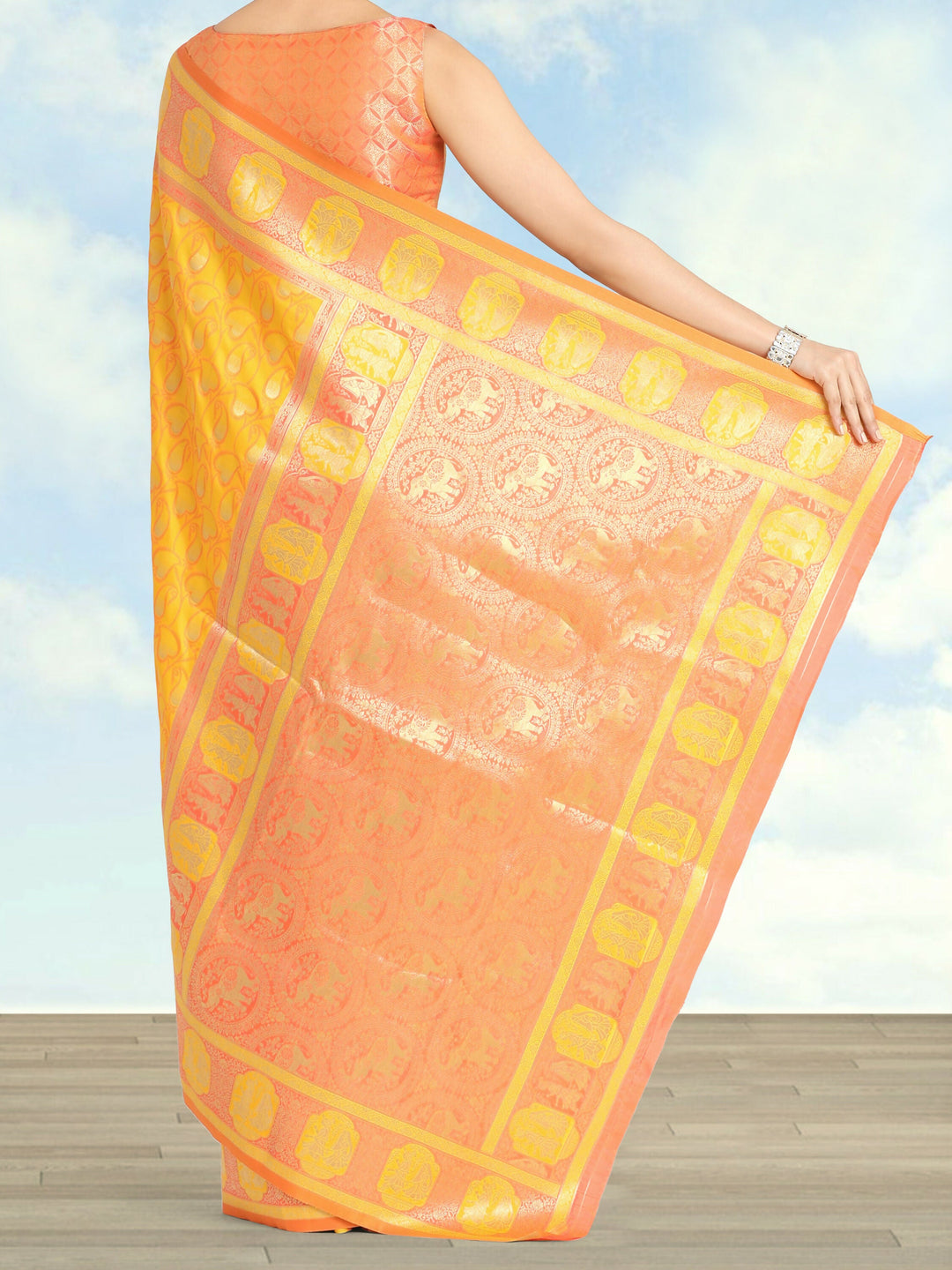Yellow Color Weaving Semi Banarasi Silk Saree| SHOBITAM