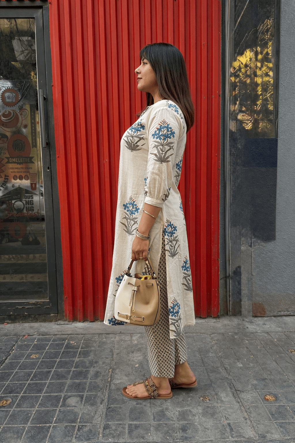 Flora Hand block Print White Cotton Kurta Set Of 2