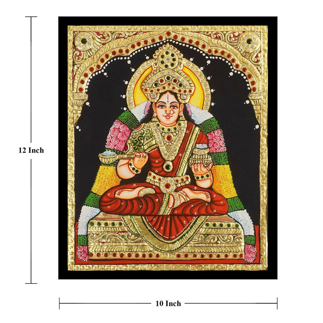 10*12 TANJORE PAINTING ANNAPOORANESWARI Authentic With 22 Ct Gold Foil and Jaipur Gemstones,Unframed | SHOBITAM