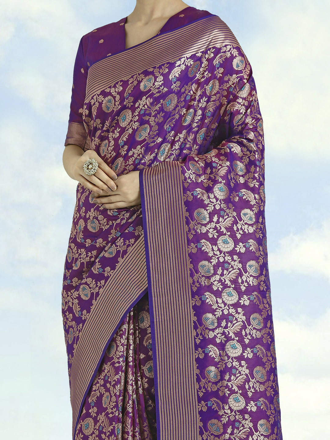 Banarasi Silk Purple Jaal Pattern Saree | SHOBITAM