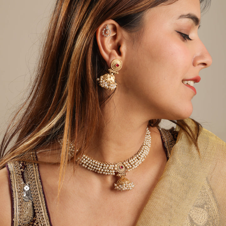 Moonara Royal Pearl Kundan Necklace Set | SHOBITAM