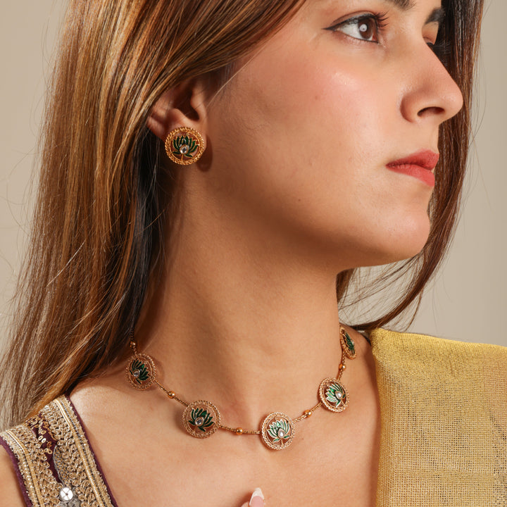 Manika Green Lotus Heritage Jewellery Set | SHOBITAM
