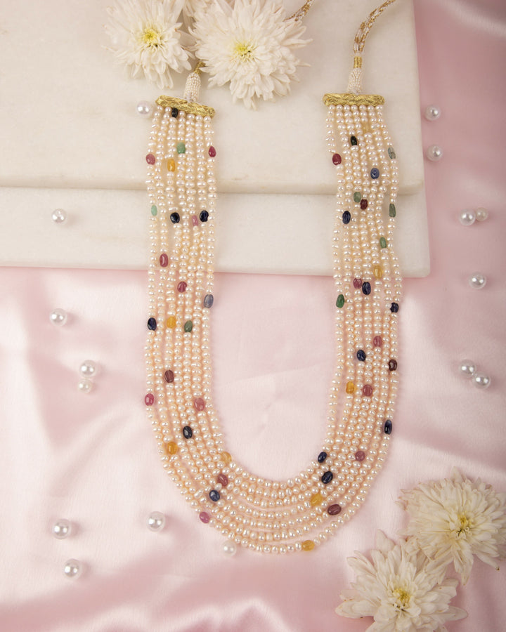 Rangmala Pearl Necklace- Natural Sapphires & Pearls | SHOBITAM