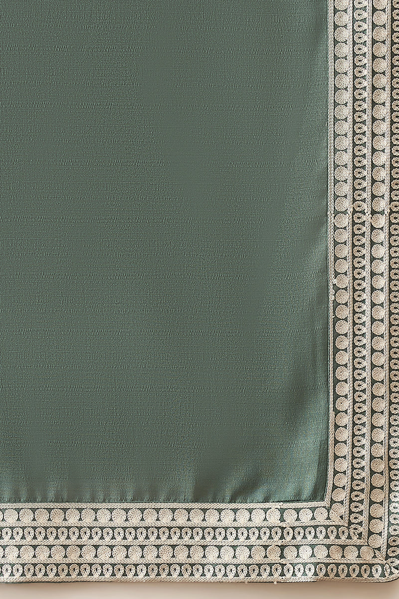 Mens Green Silk Blend Solid Embroidered Kurta Trouser With Dupatta | SHOBITAM