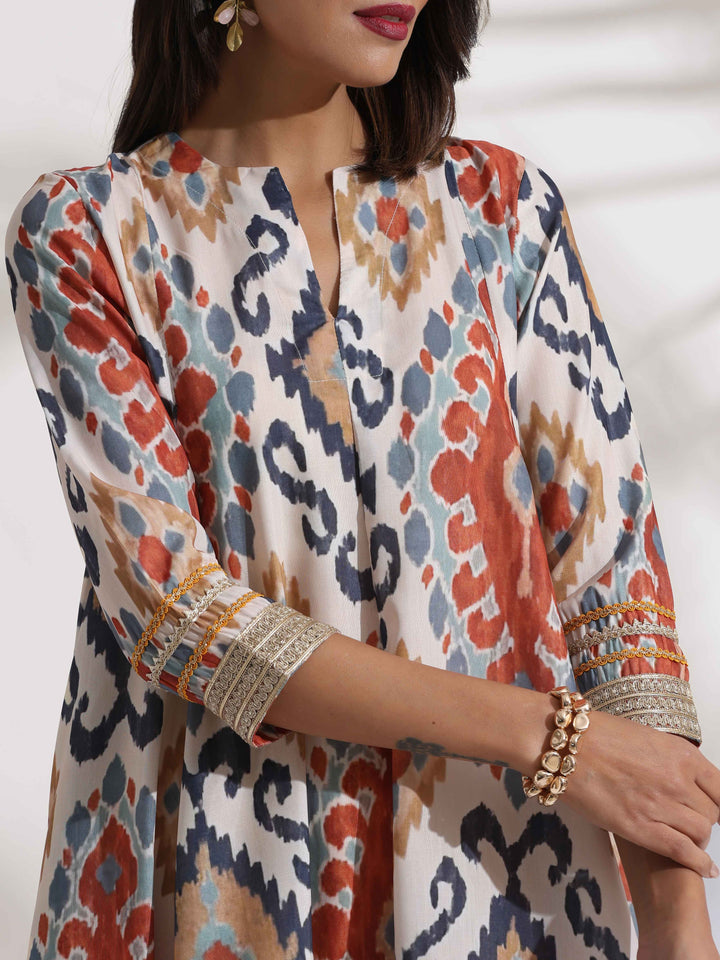 Off White Ikat Print Anarkali Kurta Co-ord Set | SHOBITAM
