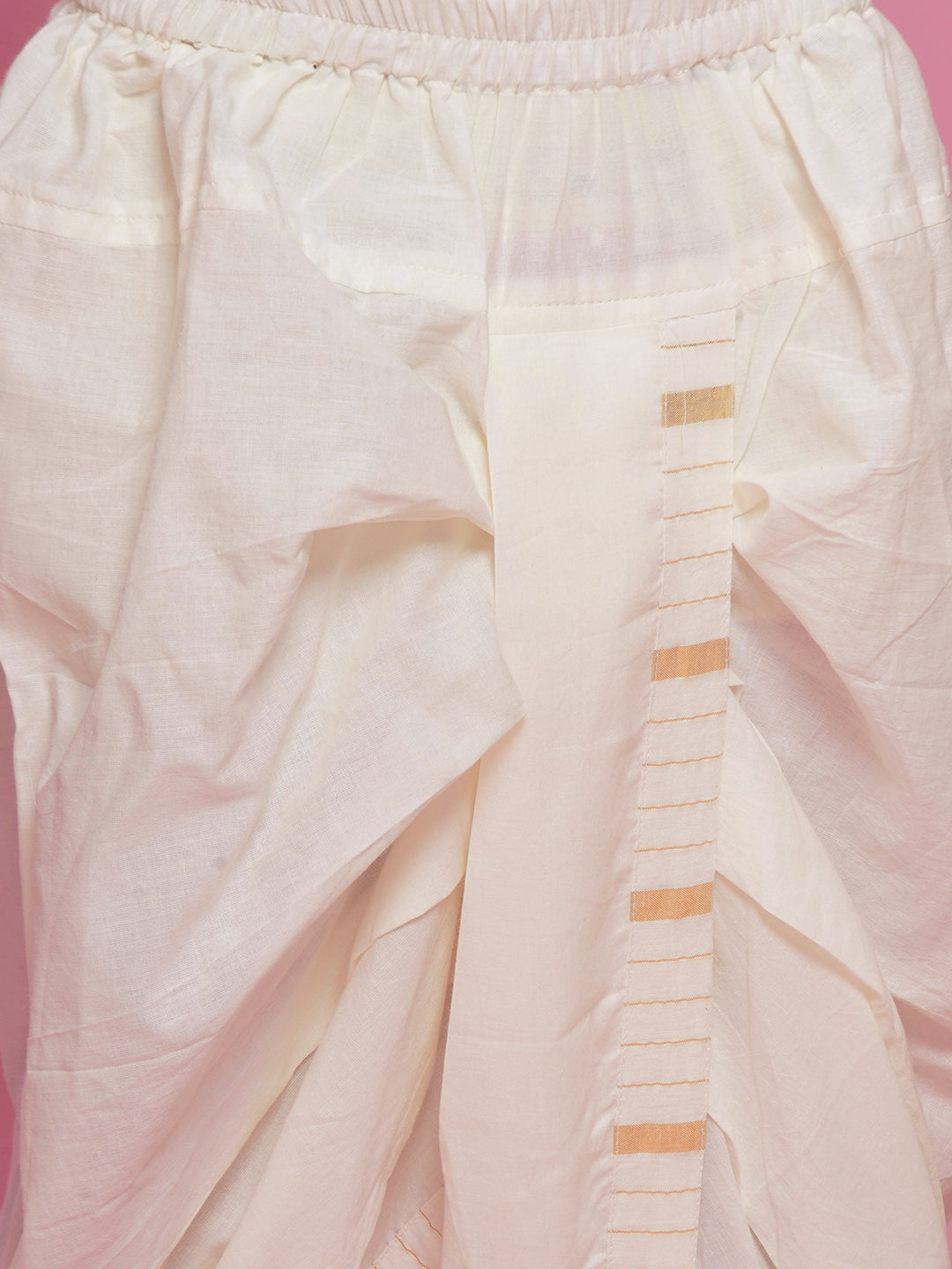 Cotton Full Sleeves Kurta with Floral Embroidery Nehru Jacket and Dhoti -Cream | SHOBITAM