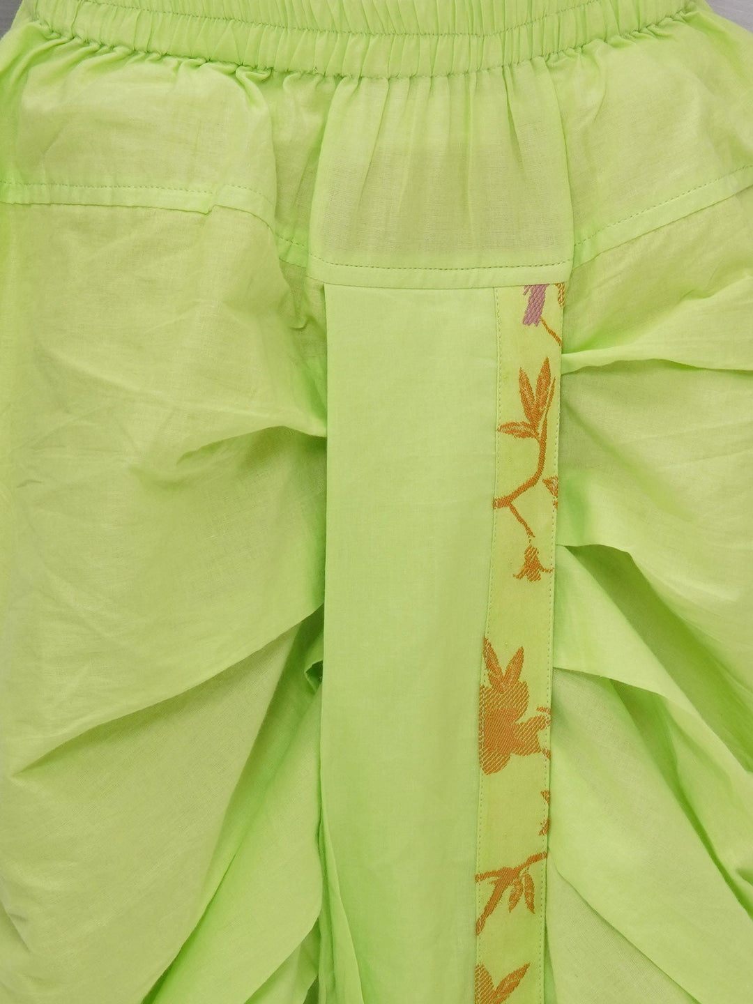 Boys Cotton Full Sleeves Kurta and Dhoti with Floral Bird Thread Embroidery- Green | SHOBITAM