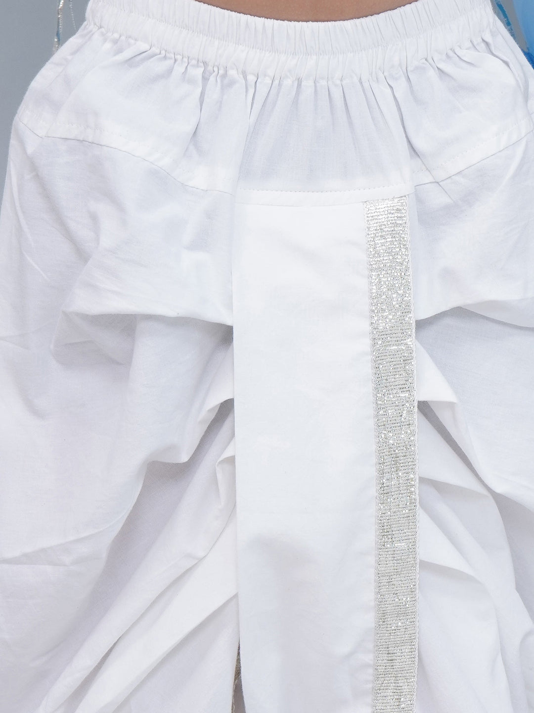 Boys Cotton Full Sleeves Self Weaving Kurta with Dhoti and Pearl Buttons - White | SHOBITAM