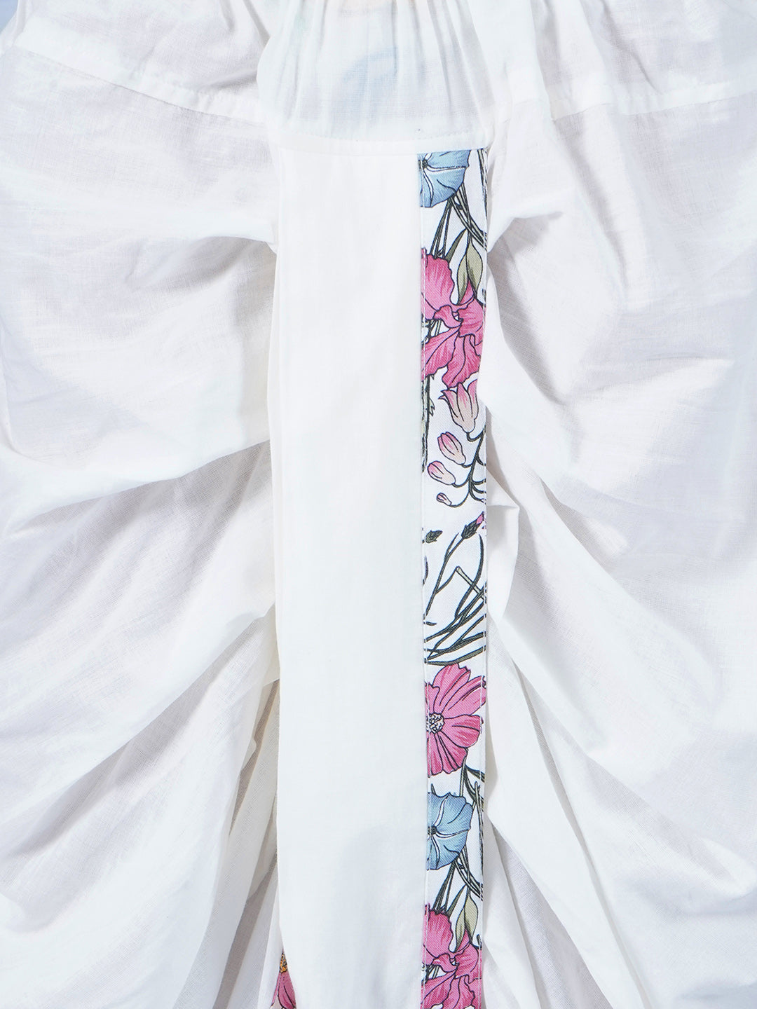 Boys Cotton Full Sleeves Kurta Dhoti with Garden Guldaudi Floral Print and Pearl Buttons - Off White | SHOBITAM