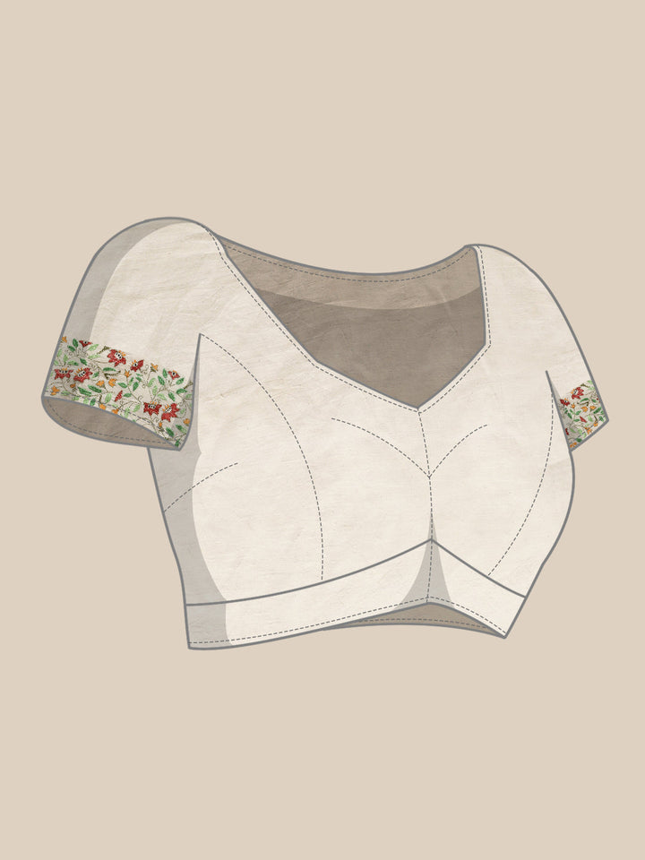 Cream Floral Kantha Cotton Saree | SHOBITAM