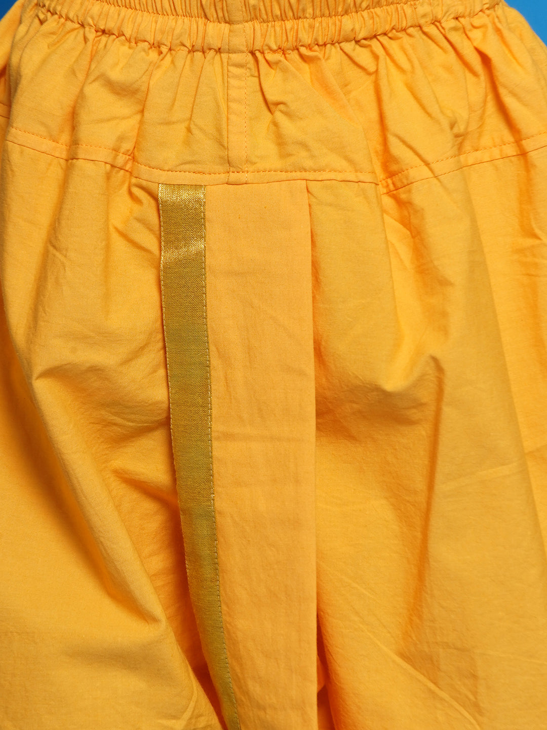 Boys Cotton Full Sleeves Kurta with Nehru Jacket and Dhoti with Floral Embrodiery -Haldi Yellow | SHOBITAM