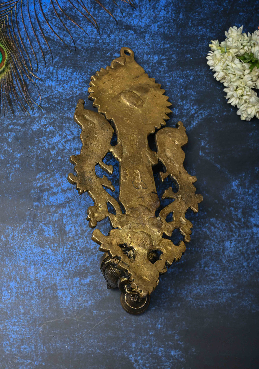 Antique Brass Lakshmi with Peacocks Wall Hanging Diya, Indian Decorative