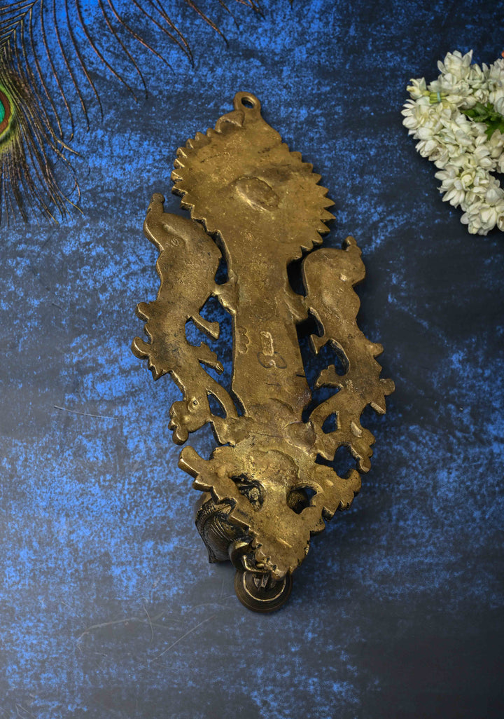 Antique Brass Lakshmi with Peacocks Wall Hanging Diya, Indian Decorative