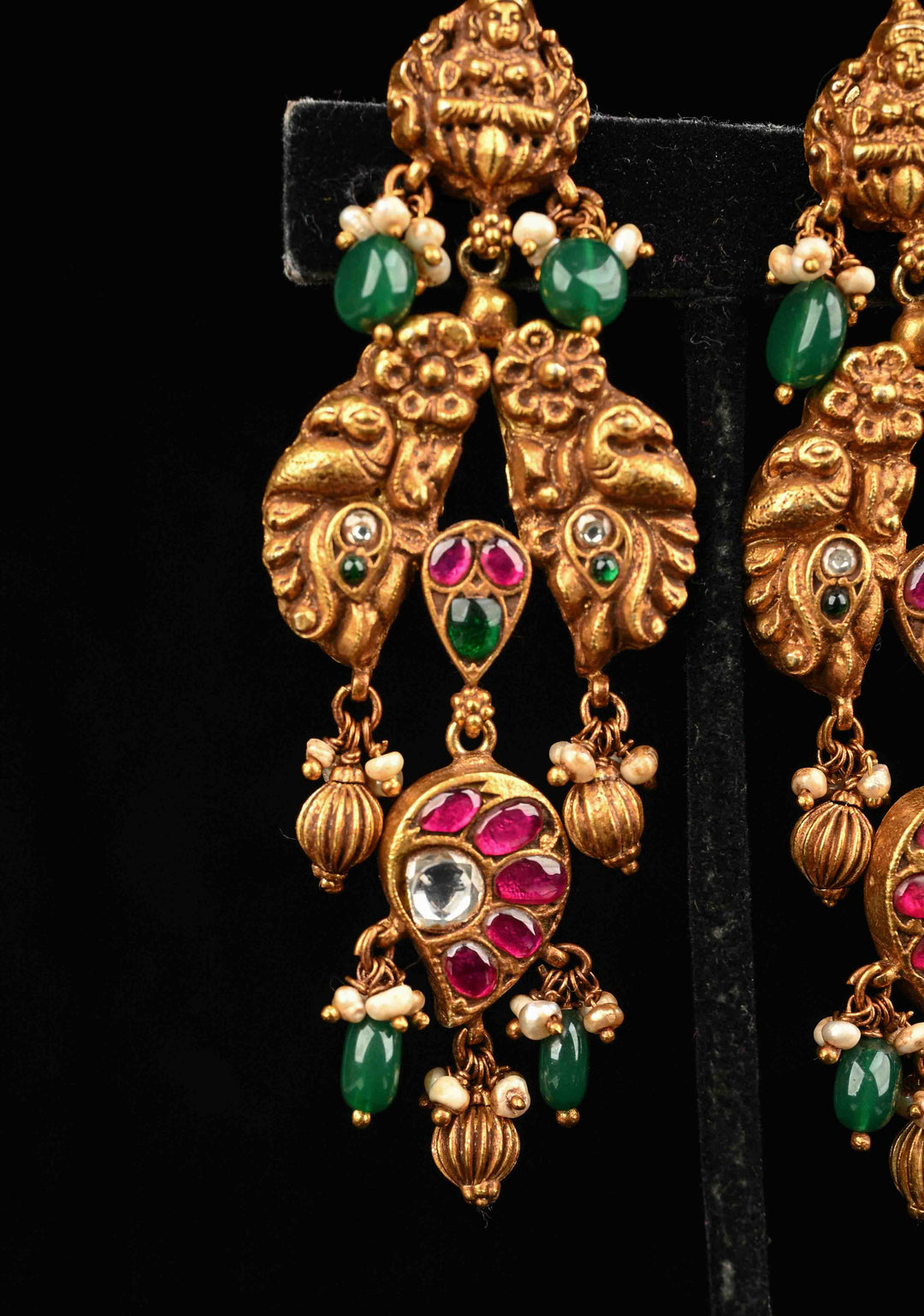 92.5 Pure Silver, Gold Plated Antique Jadau  Deep Nagas Earrings