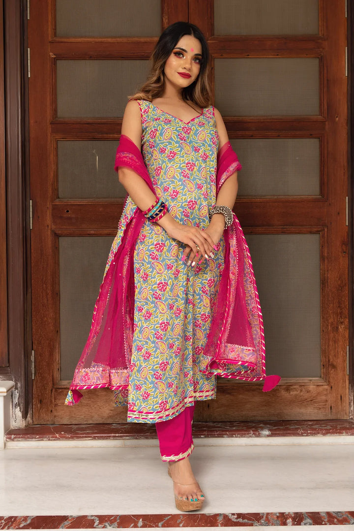 JAIPURI STRAIGHT COTTON SUIT SET | SHOBITAM