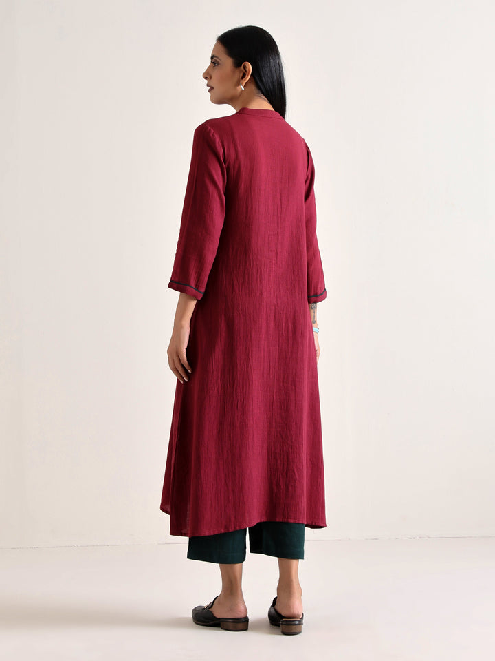 Maroon Placket Kurta Pant Set | SHOBITAM