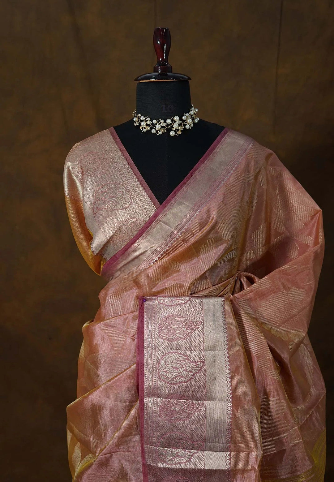 Onion Peach Semi Tussar Saree with Zari detailing | SHOBITAM