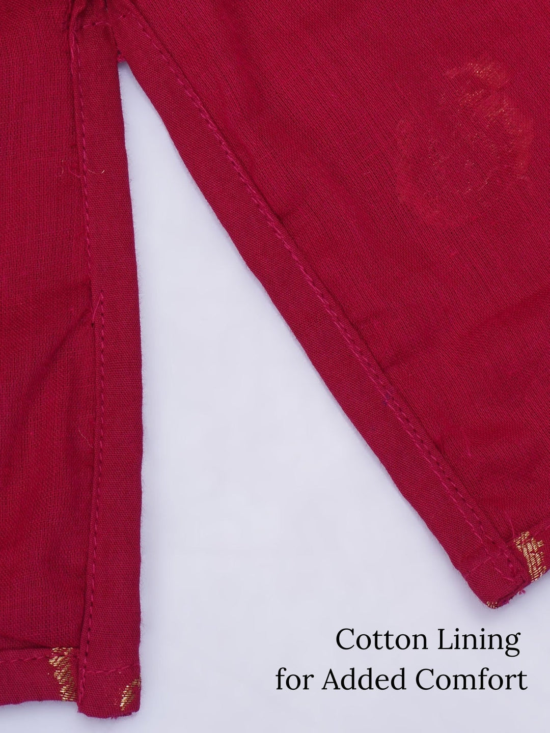 Boys Cotton Full Sleeves Kurta and Dhoti with Golden Paisley Zari Work- Rani | SHOBITAM