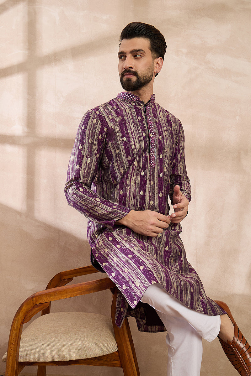 Purple Silk Blend Abstract Printed Straight Kurta With Trouser | SHOBITAM