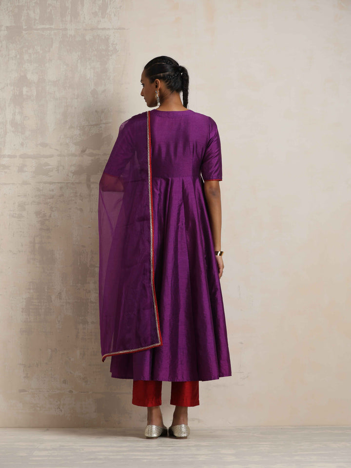 Purple Silk Anarkali Kurta Pant Dupatta Set | SHOBITAM