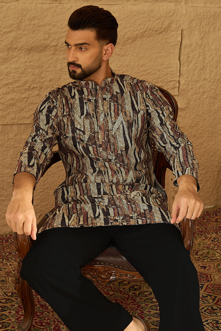 Black Viscose Rayon Abstract Printed Straight Kurta  | SHOBITAM