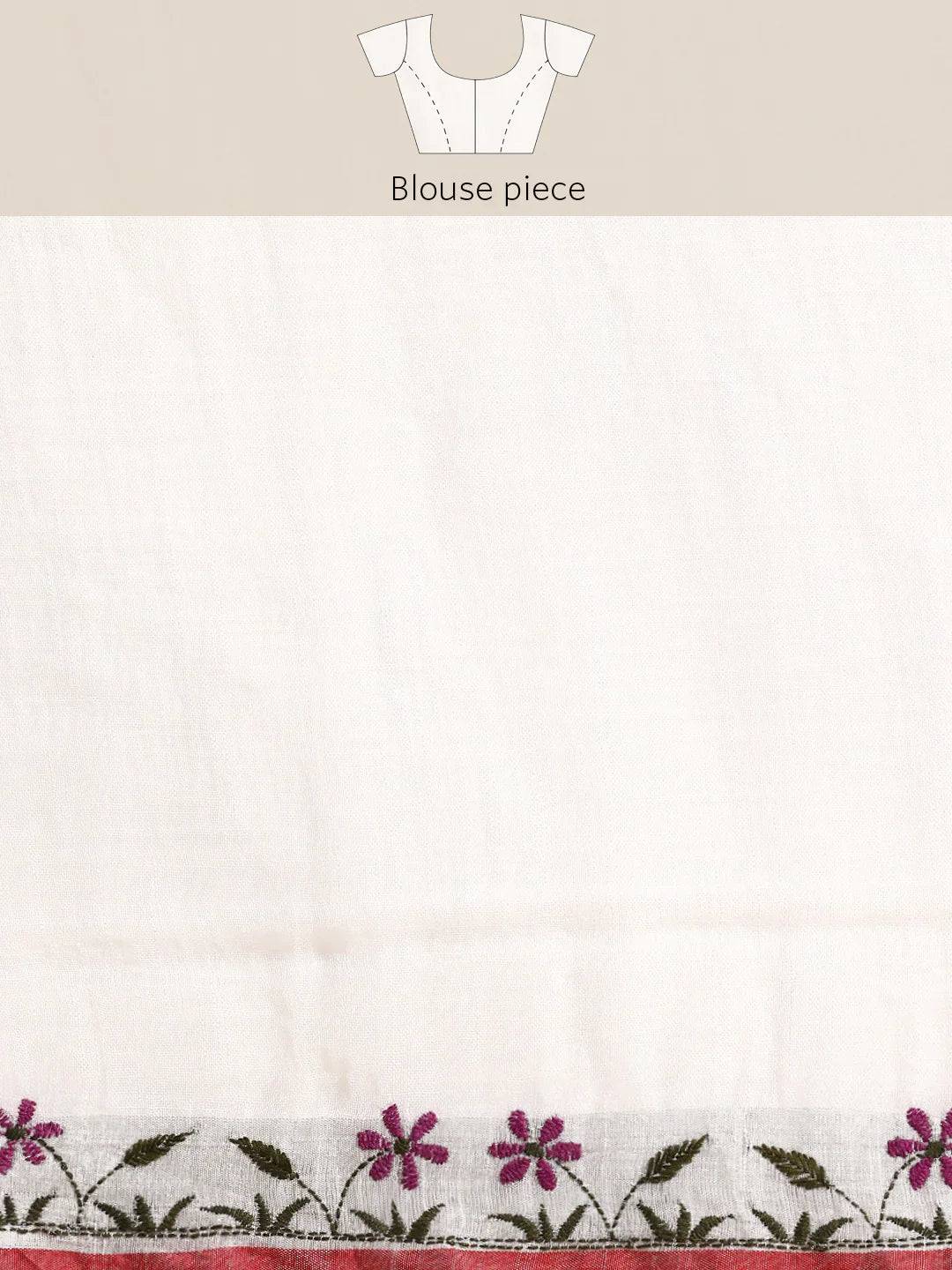 White Linen Kantha Saree with Minimal Border and Blouse piece