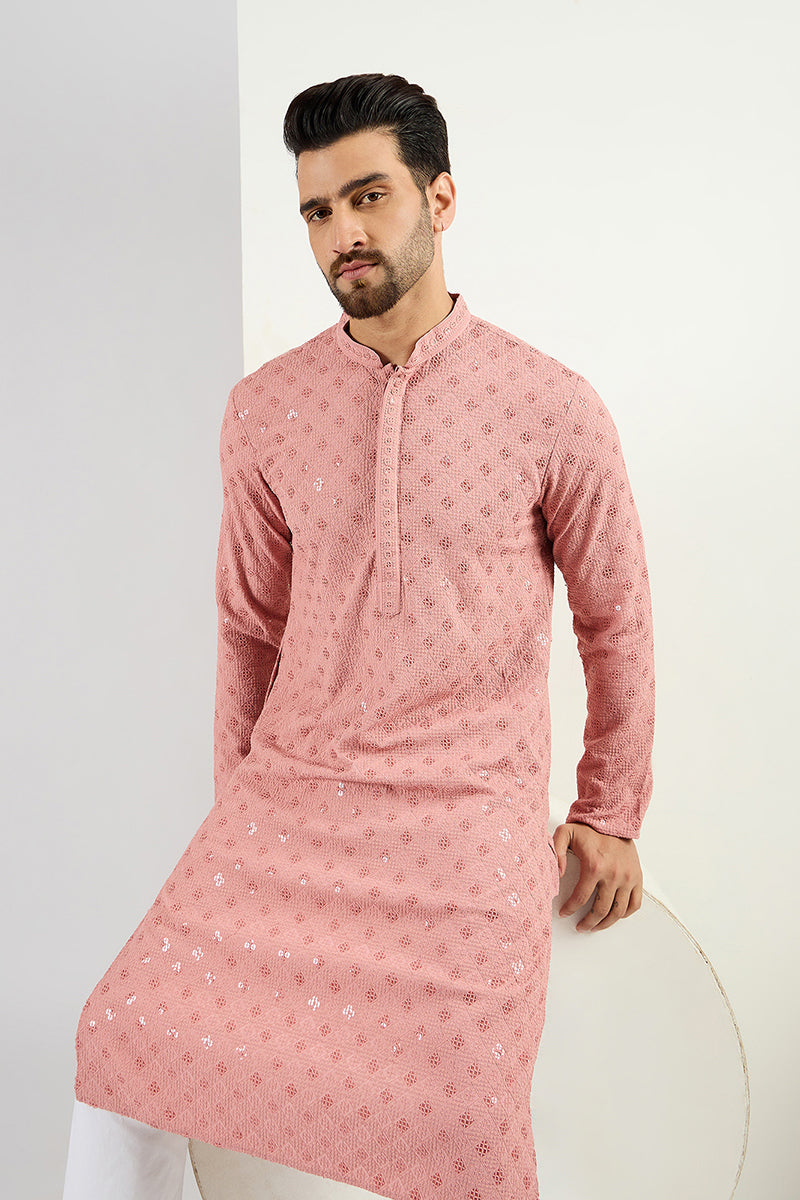 Pink Viscose Rayon Embroidered Straight Kurta With Pant Set | SHOBITAM