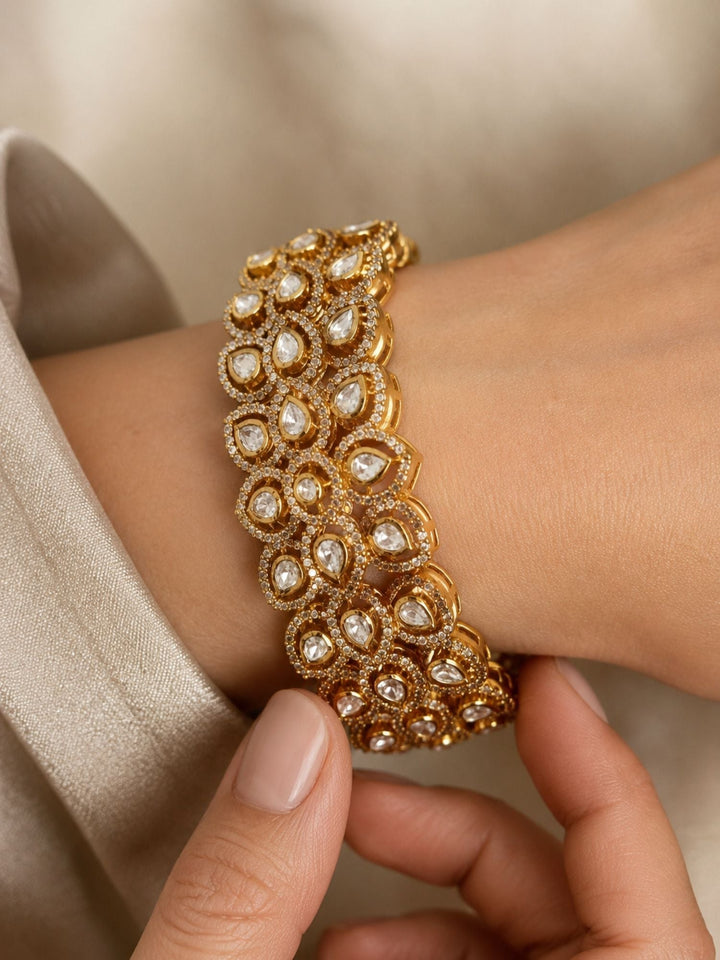 Royal Polki Kundan Teardrop Statement Bracelet | SHOBITAM