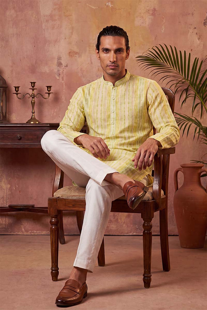 Mens Multi Silk Blend Abstract Printed Kurta With Trousers | SHOBITAM