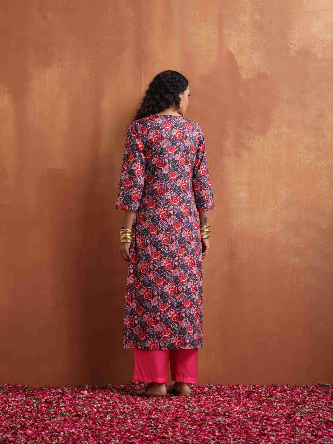 Pink Print High Slit Kurta Set | SHOBITAM