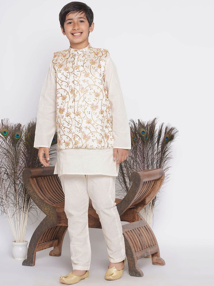 Orange Pink Floral Embroidery Jacket with Cotton Kantha kurta and Kantha Pyjama | SHOBITAM