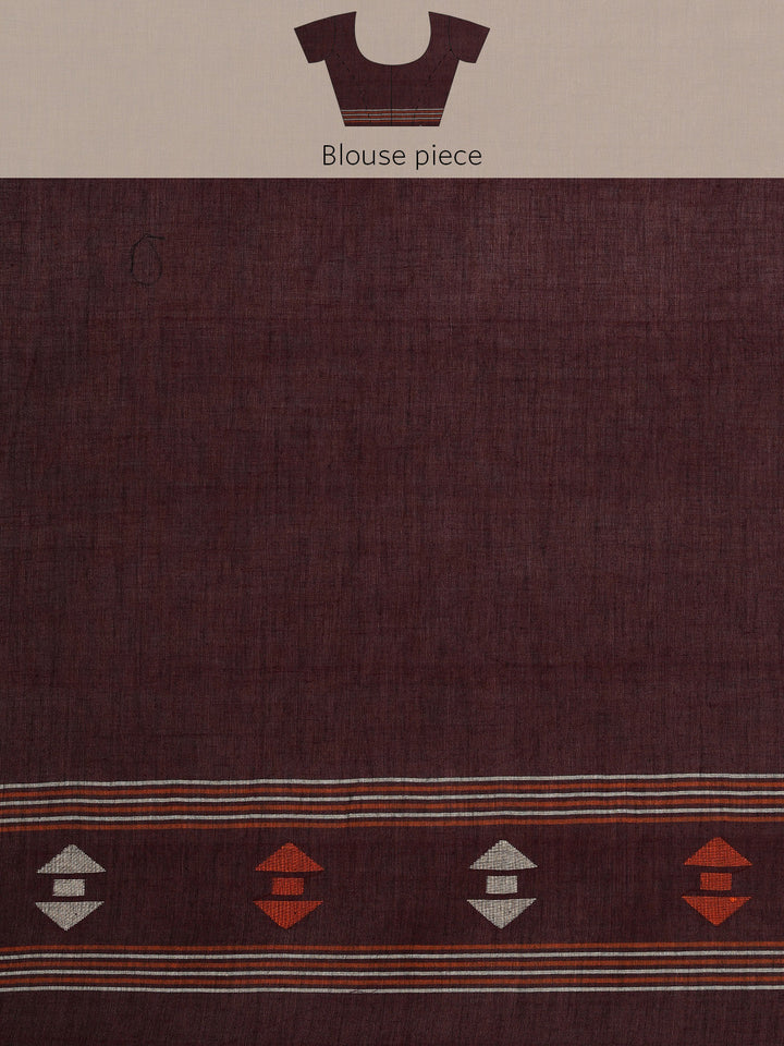 Brown Orange Jamdani Cotton Saree with blouse piece | SHOBITAM