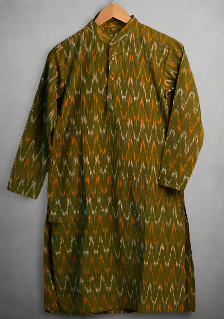 Green Pochampally Ikkat Mens Kurta