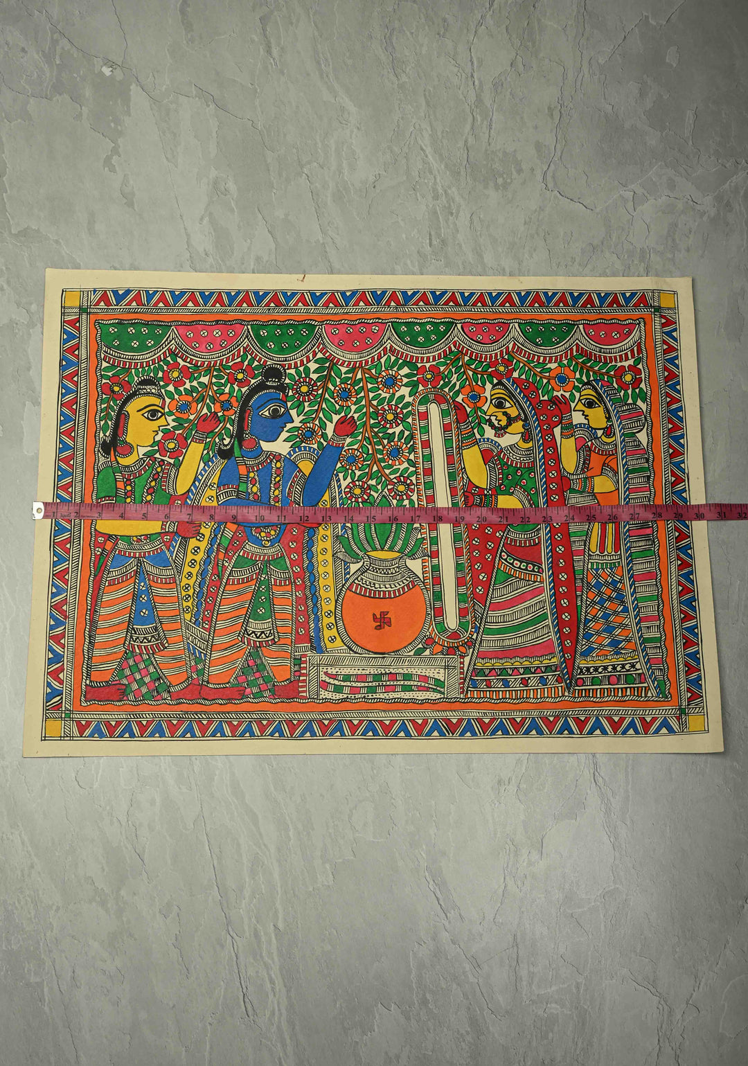 Sita Varmala on Madhubani wall painting, unframed, Unframed,30 x 22 | SHOBITAM