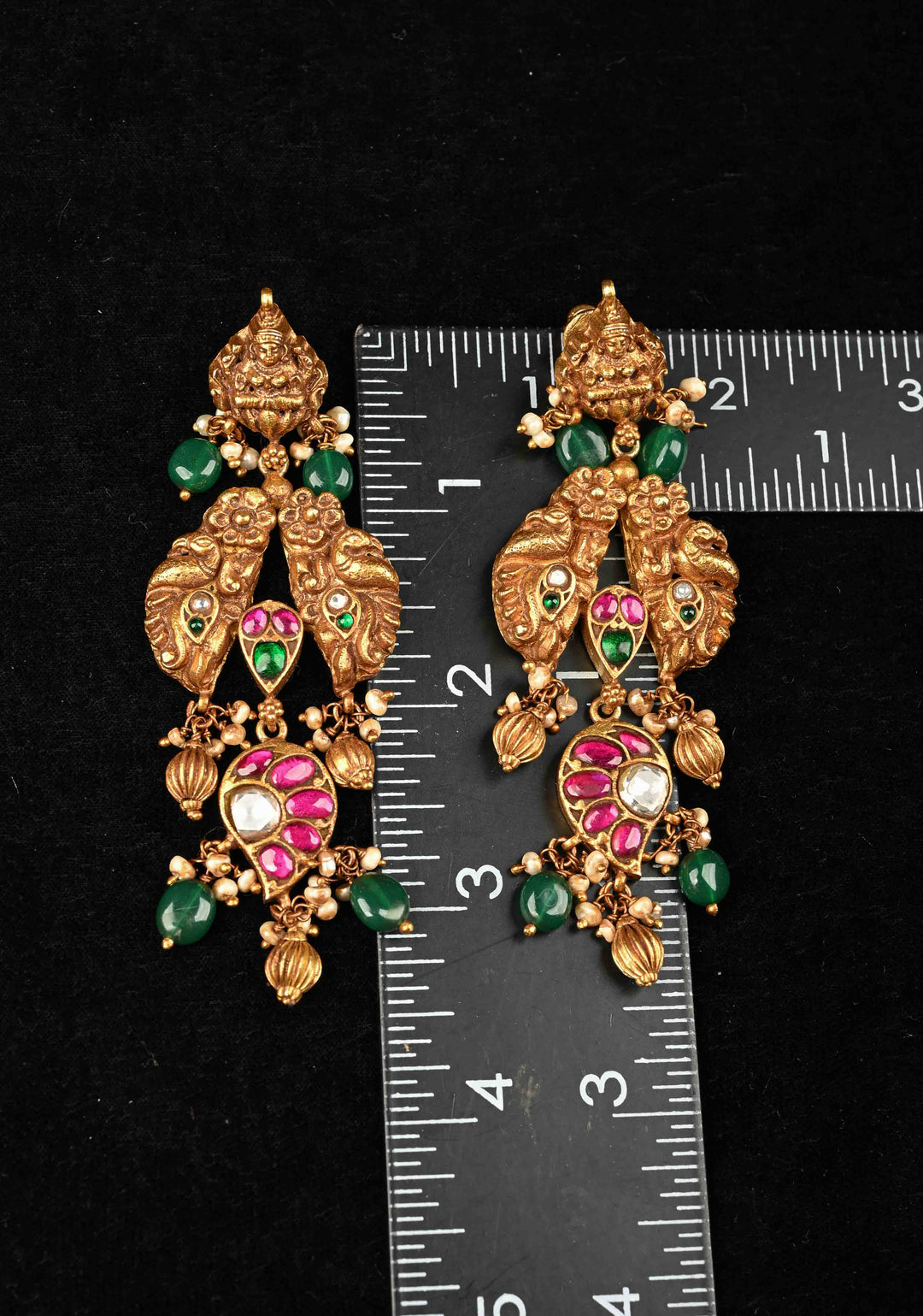 92.5 Pure Silver, Gold Plated Antique Jadau  Deep Nagas Earrings