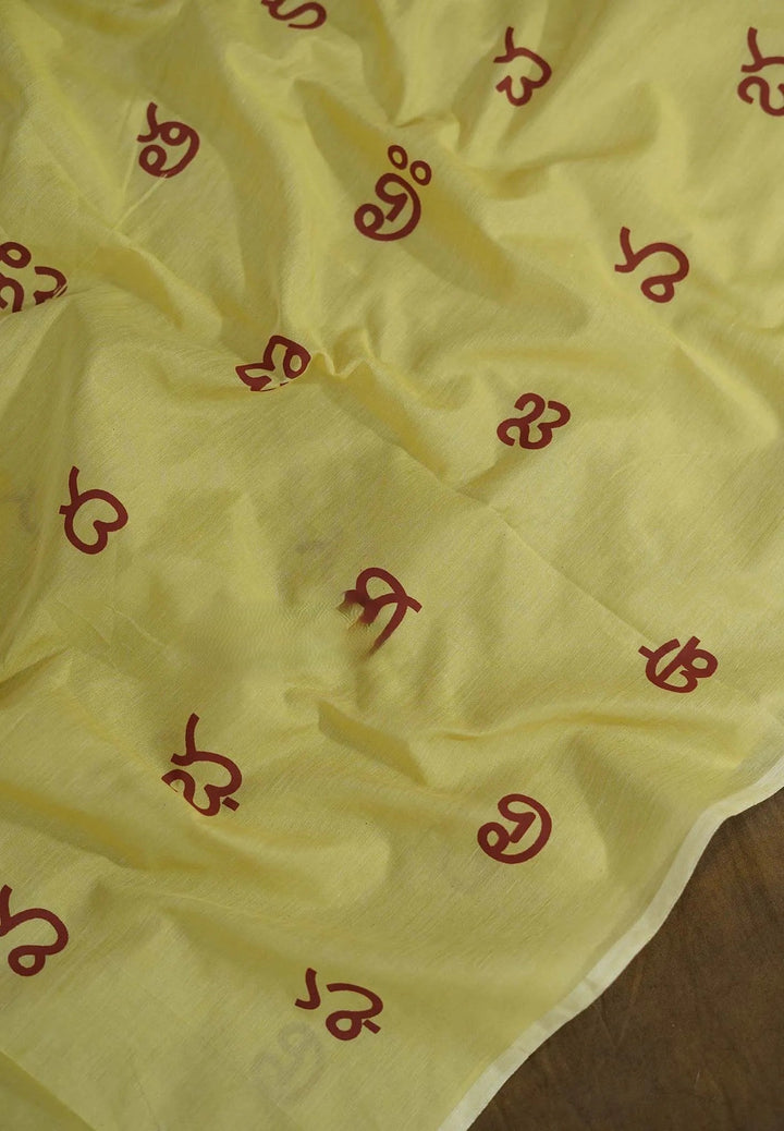 Pre-Order Dewy Yellow Telugu Letters Handblock Printed Bamboo Cotton  | SHOBITAM