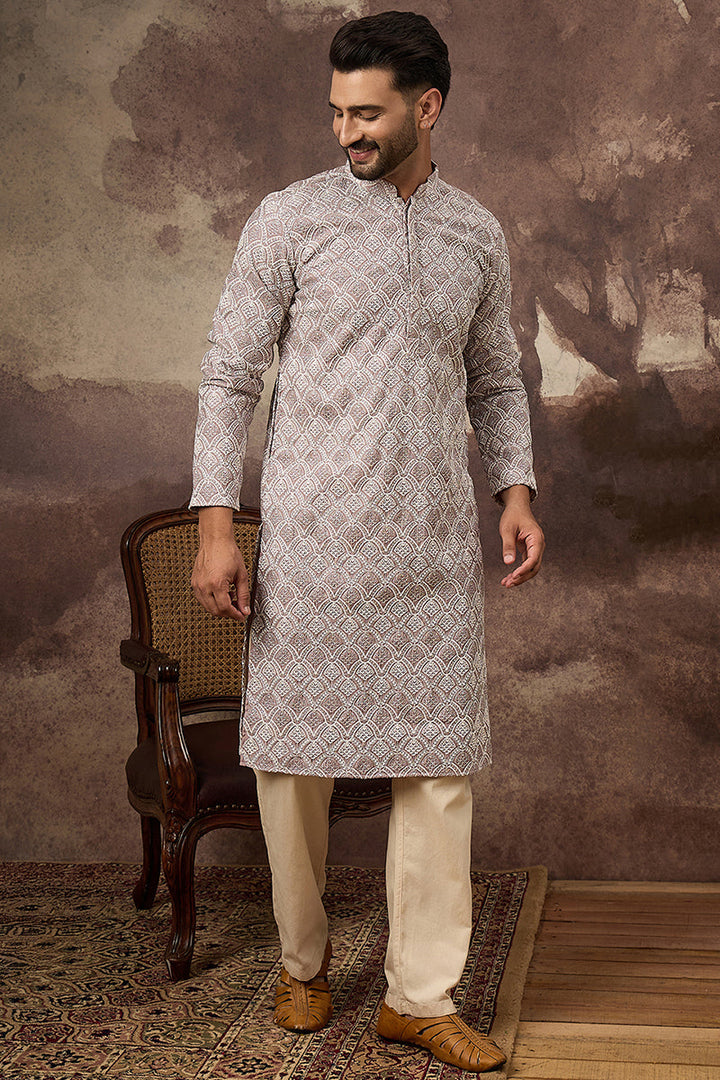 Mauve Viscose Rayon Solid Embroidered Straight Kurta with Trouser  | SHOBITAM