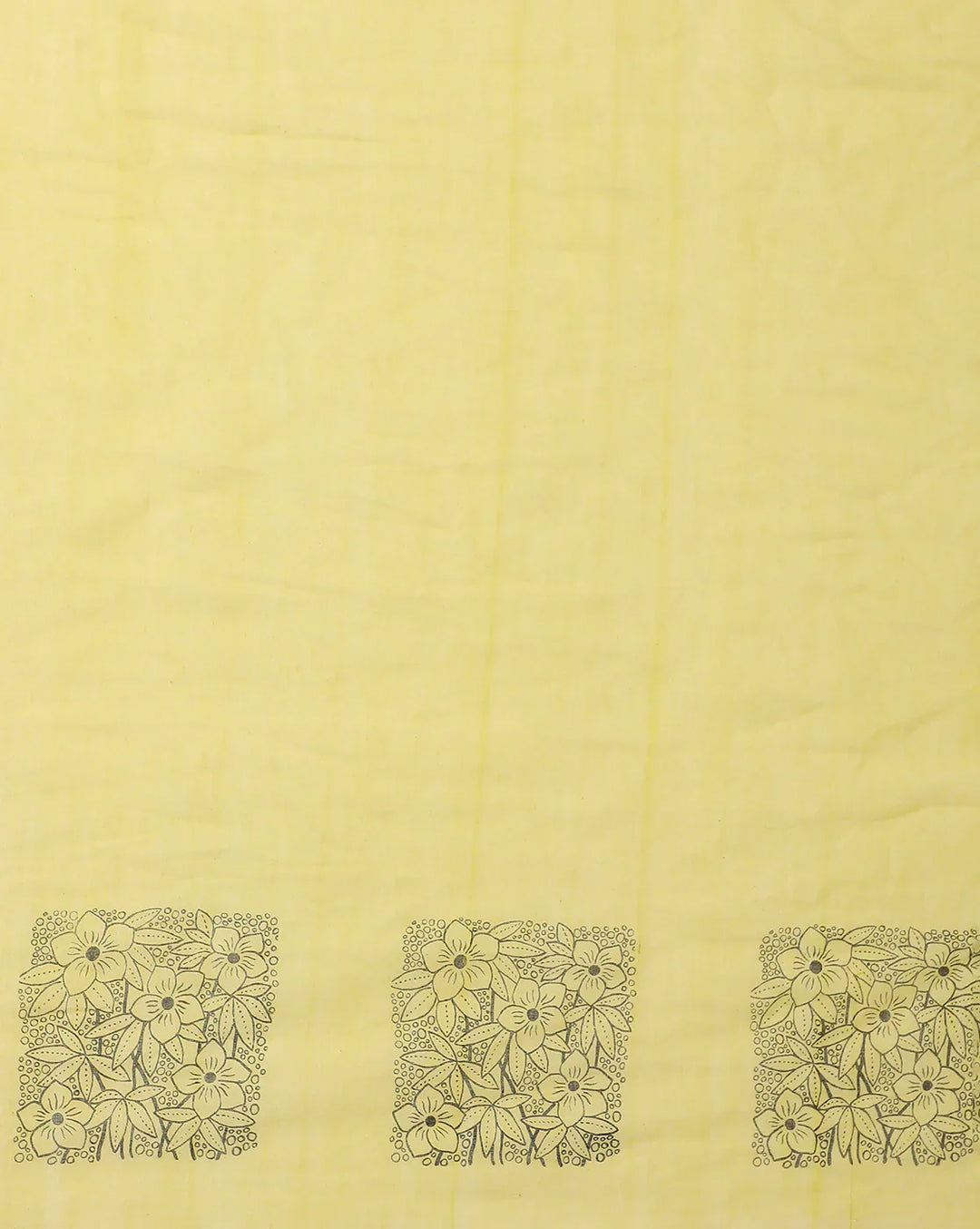 Cream-Yellow Handblock print Cotton saree No Blouse
