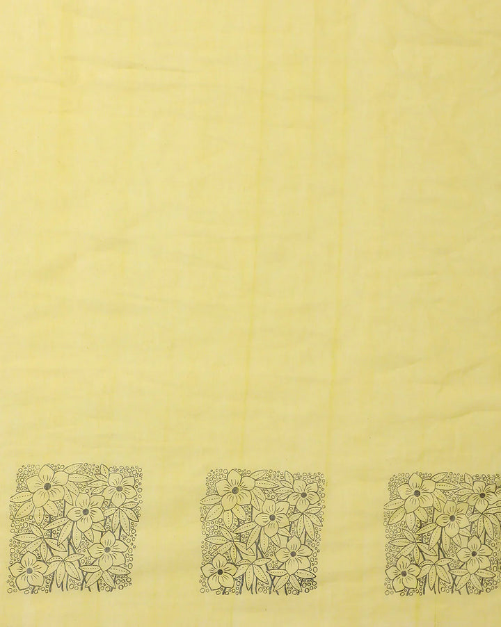 Cream-Yellow Handblock print Cotton saree No Blouse