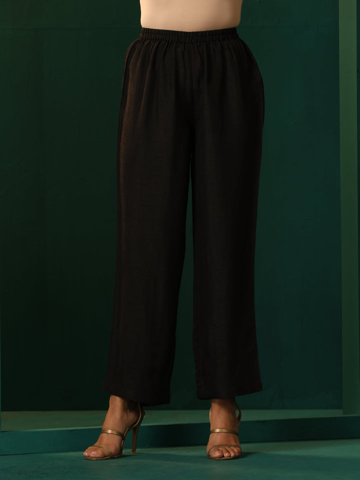 Black Silk Collar Co-ord Set  | SHOBITAM