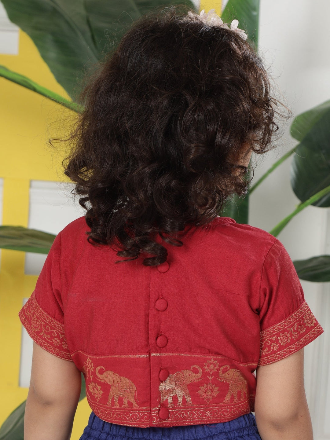 Blue Elephant Zari Embroidery Chanderi Cotton Lehenga with Stitched Red Blouse Set | SHOBITAM