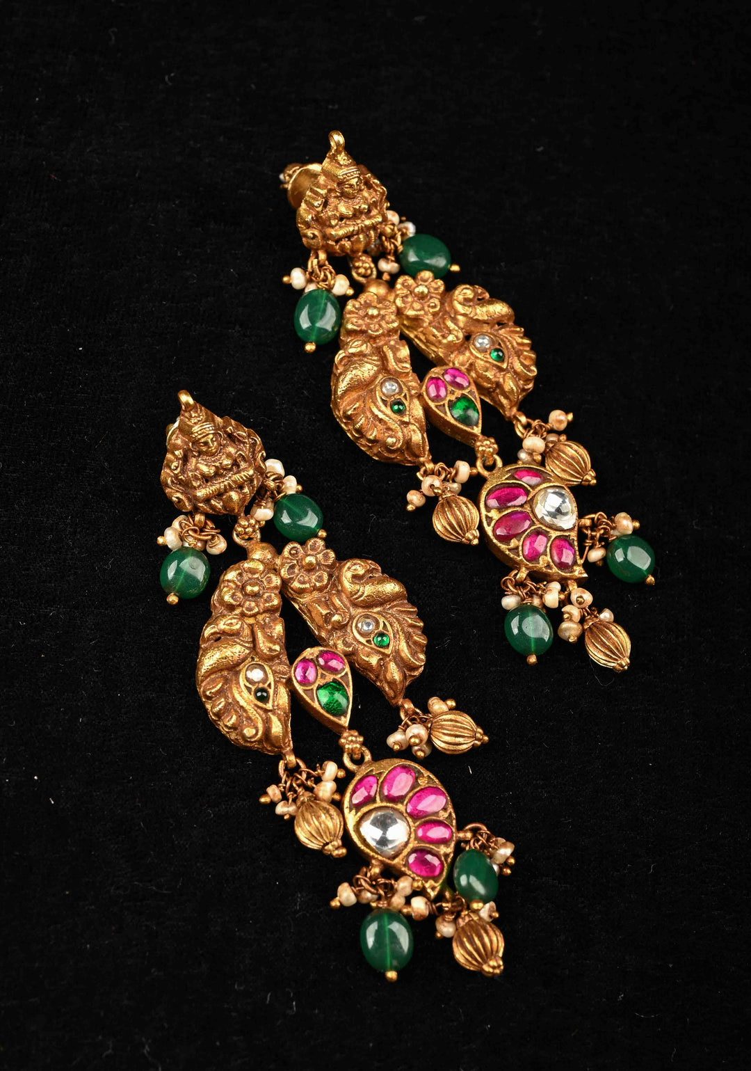 92.5 Pure Silver, Gold Plated Antique Jadau  Deep Nagas Earrings