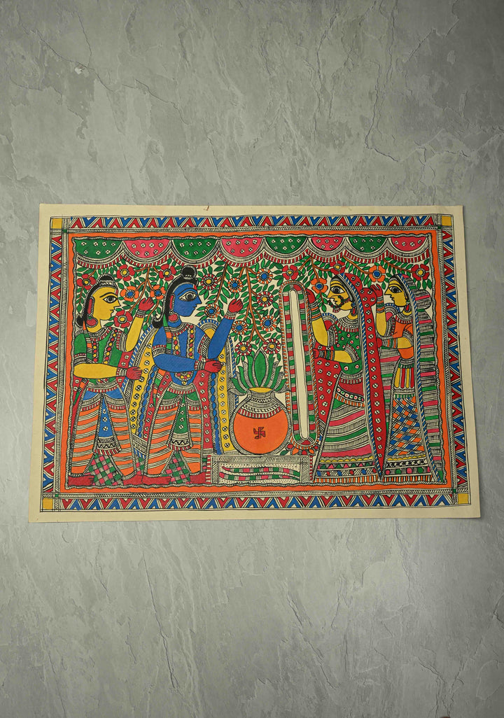Sita Varmala on Madhubani wall painting, unframed, Unframed,30 x 22 | SHOBITAM